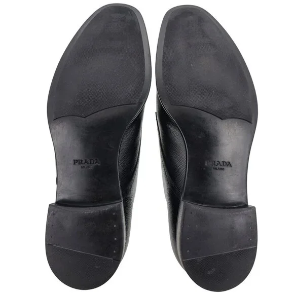 Prada Italian Saffiano Black Leather Dress Shoes Mens 8.5 Luxury Formal Oxfords - Picture 3 of 14